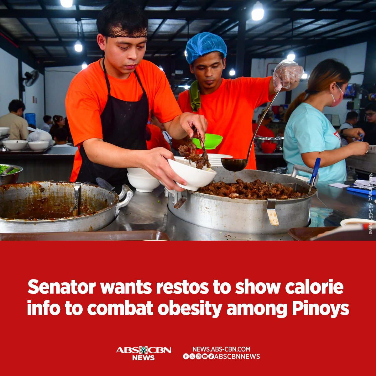 ABSCBNNews's tweet photo. A senator filed a bill seeking to mandate food service establishments to disclose caloric and nutritional information in their menus in a bid to "address the problems of obesity and improper nutrition among Filipinos."

READ: https://t.co/1eBS6PJXdG https://t.co/Sv3SqtKUKc