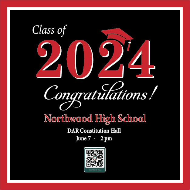 ColonialParking's tweet image. Congratulations Northwood High School Grads! Reserve your DAR Constitution Hall commencement parking ahead by scanning the qr code or at ecolonial. #mcps_md #MontgomeryCountyPublicSchools #MCPSGrad #DARConstitutionHall #colonialparking
