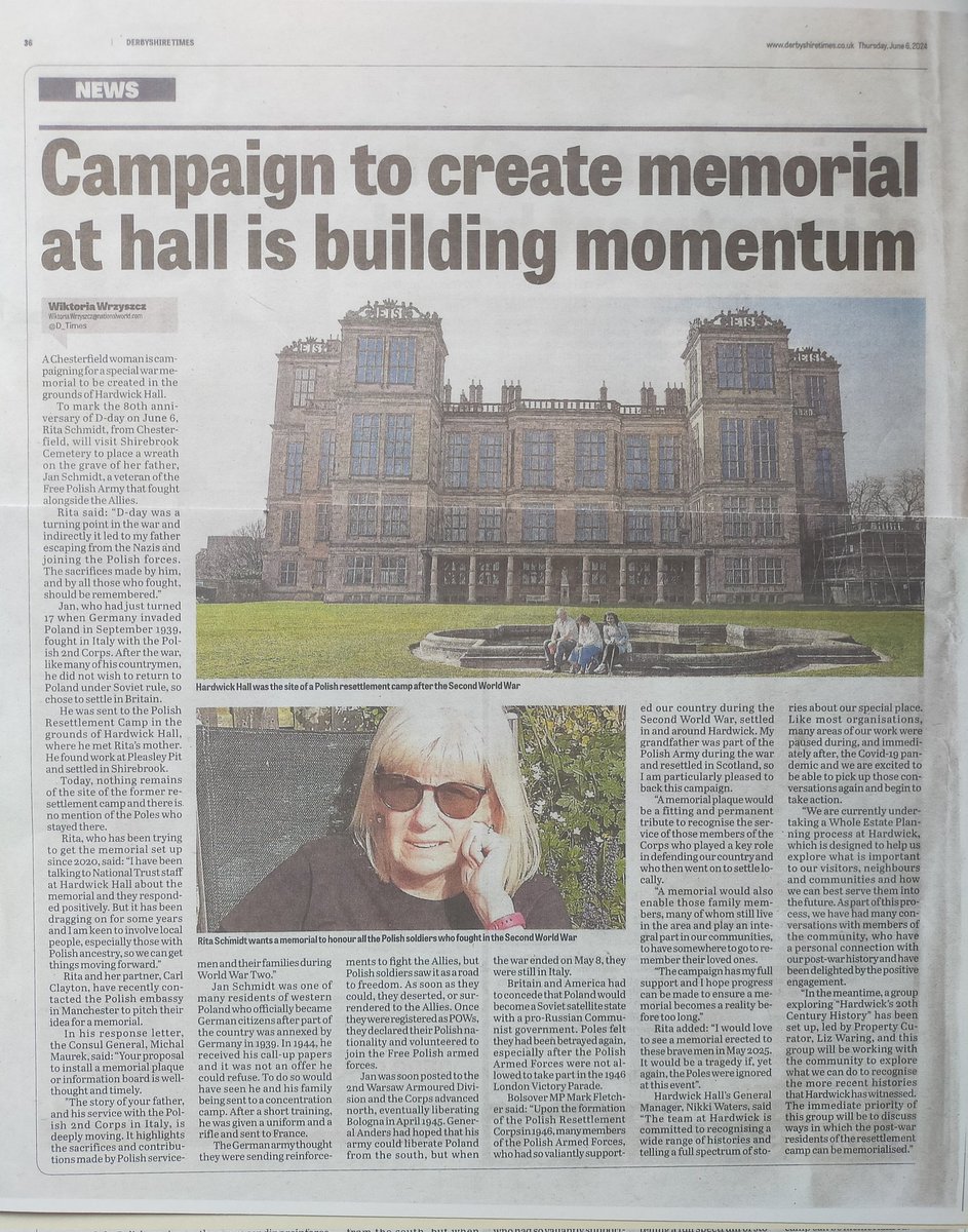 Librarycarl's tweet image. Derbyshire Times has covered our campaign to get a memorial to the Polish Resettlement Camp at Hardwick Hall.