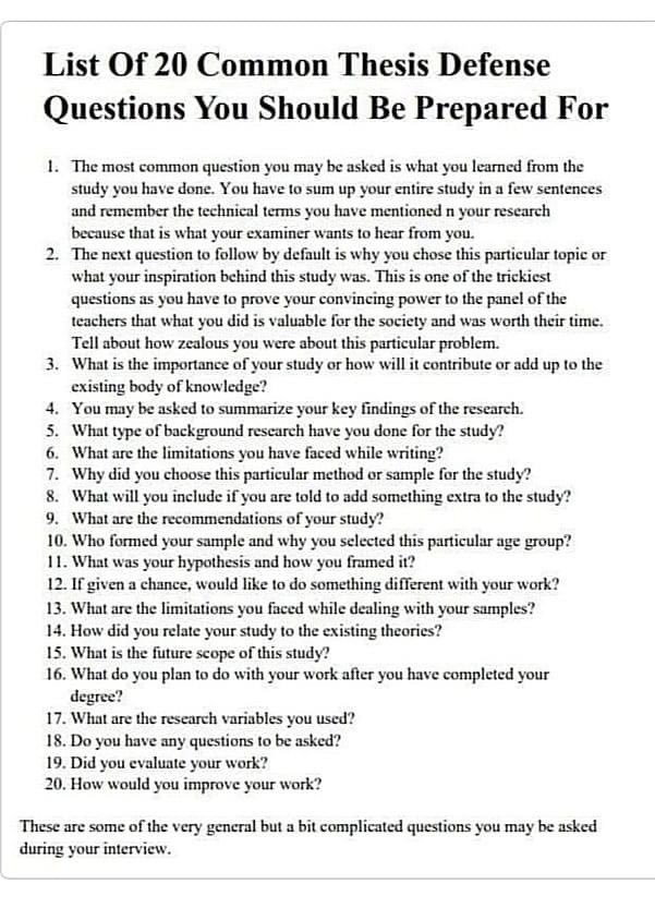 Askpstudyin_Aus's tweet image. List Of 20 Common Thesis Defense
Questions You Should Be Prepared For
#AcademicSupport #phdstudents #researchstudents #AcademicTwitter