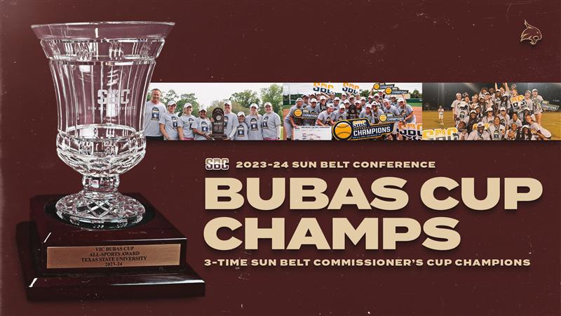 TxStateBobcats's tweet photo. Texas State Wins The 2023-24 Bubas Cup🏆
For the second time in the last three years, Texas State won the Sun Belt Conference’s Vic Bubas Cup, which is awarded annually to the conference’s top athletic department.
📝: https://t.co/nPY6pZ7Gdk
#ShowEmState https://t.co/MH7qngPVOk