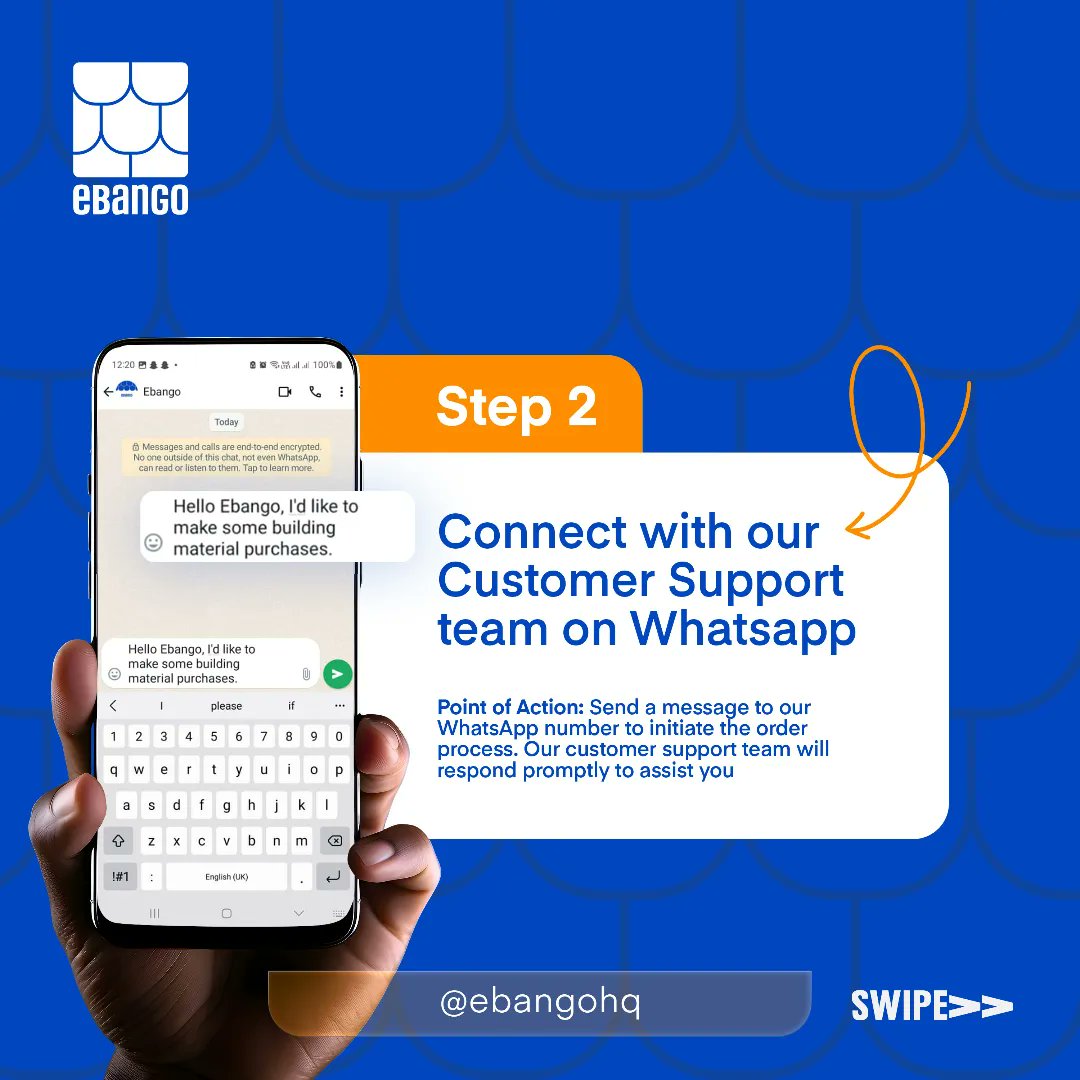 ebangohq's tweet photo. It's as easy as 1, 2, 3 with eBanGo!
This post shows you a step-by-step guide to ordering your next building materials.
Don't miss out, message us today!
#eBanGo #BuildingMadeEasy #SupportLocalBusiness #BuildingOnABudget #Ibadan https://t.co/Ee2cDorJRh