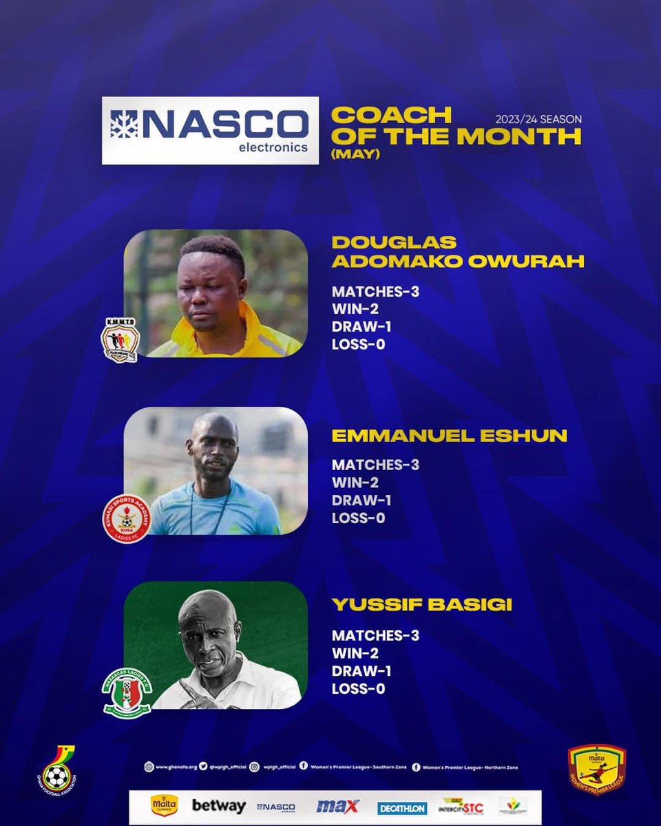 thehighstreetb's tweet photo. Our Gallant Coach Emmanuel Eshun has been nominated as Nasco coach of the month (May).

We wish you all the best and bring this home! 

We are proud to have you as our Coach!

Congratulations once again! 

#Kusa
#kusasupreme
#thenewkusa
#MaltaGuinnessWPL https://t.co/bxwOLmHS1Y