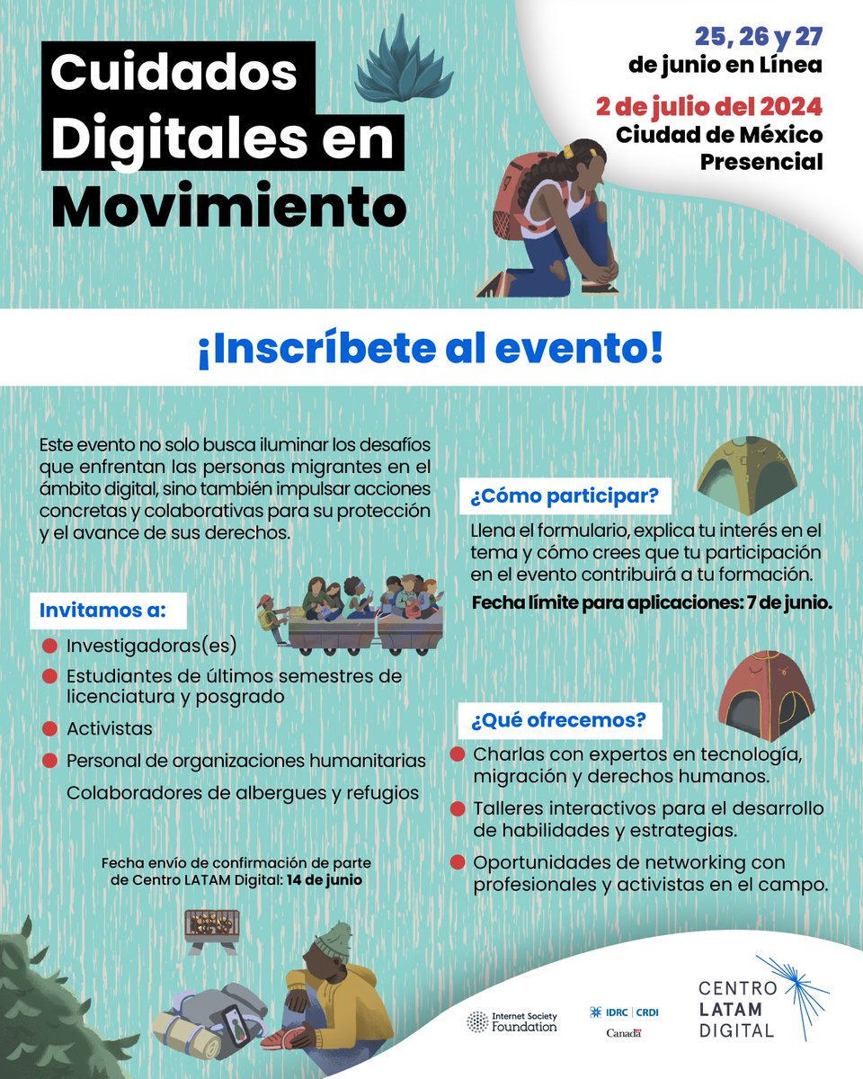 📢 ¡Únete a "Cuidados Digitales en Movimiento"! 🌐

📚 Exploramos vulnerabilidades digitales de personas migrantes. ¡Participa con investigadores, activistas y más!

🎟️ Cupo limitado: 20 plazas 📆 Aplica antes del 17/06

🔗 Aplica aquí: docs.google.com/forms/d/e/1FAI…
