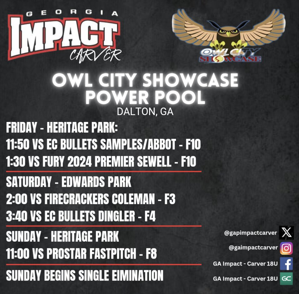 Come check out this incredibly talented group in the Owl City Power Pool this weekend!  Coaches - several 25s/26s that you want to see!

Look forward to seeing everyone there!