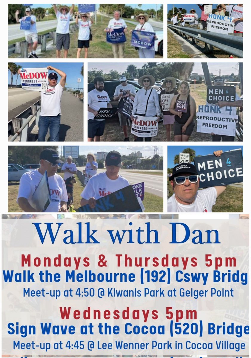 danmcdowforfl's tweet photo. Come out today to the 192 Bridge and #WalkWithDan
Let's show Brevard we support Reproductive Freedom! https://t.co/Gmhj54EMWC