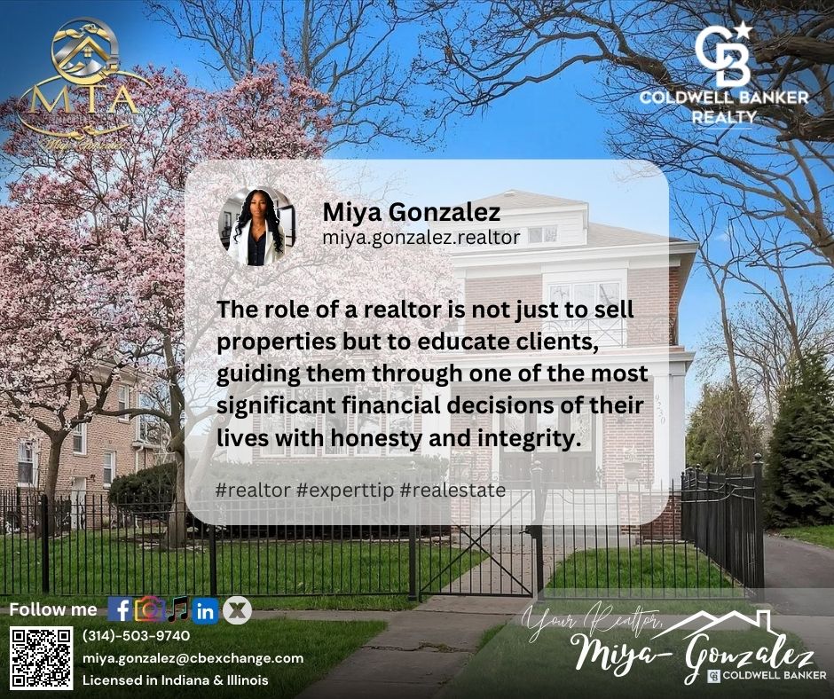 In need of a Realtor? Feel free to reach out to me, Miya, at 314-503-9740. Your Home, My Priority! Your Partner in Realty!
#cbrealty #realestateexpert #realestateagents #Indiana #Illinois #homesale #yourrealtormiya #ilovemyrealtor #realestate #realtor