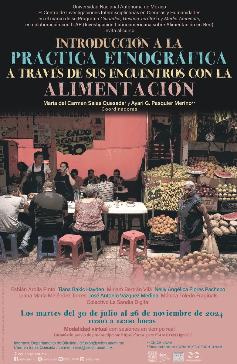 ComunOlla's tweet image. Curso: 
Introducción a la práctica etnográfica a través de sus encuentros con la alimentación.

Formulario de pre-inscripción: docs.google.com/.../1FAIpQLSc9…