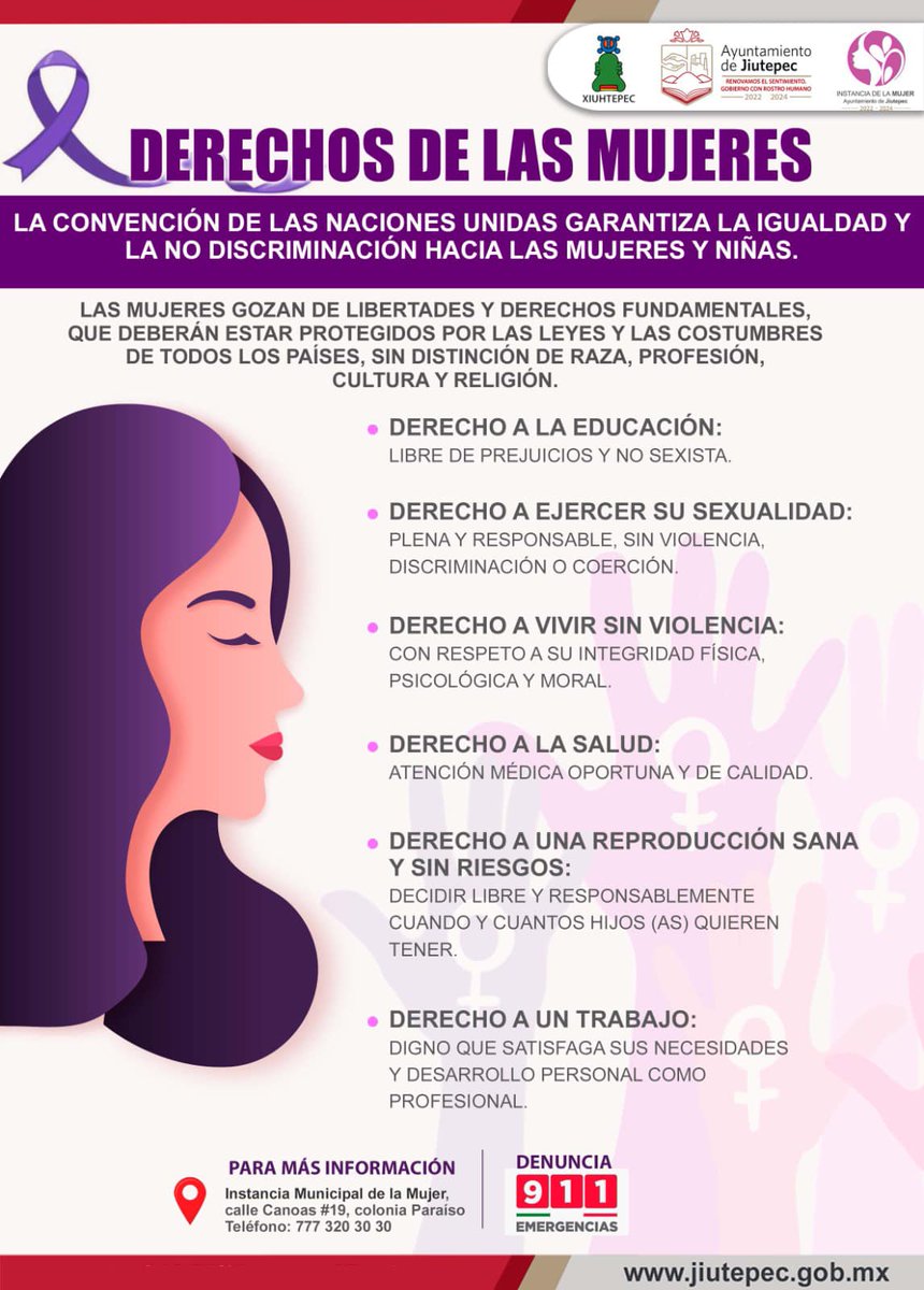 Derechos de las mujeres, adolescentes y niñas.

Instancia de la Mujer #Jiutepec