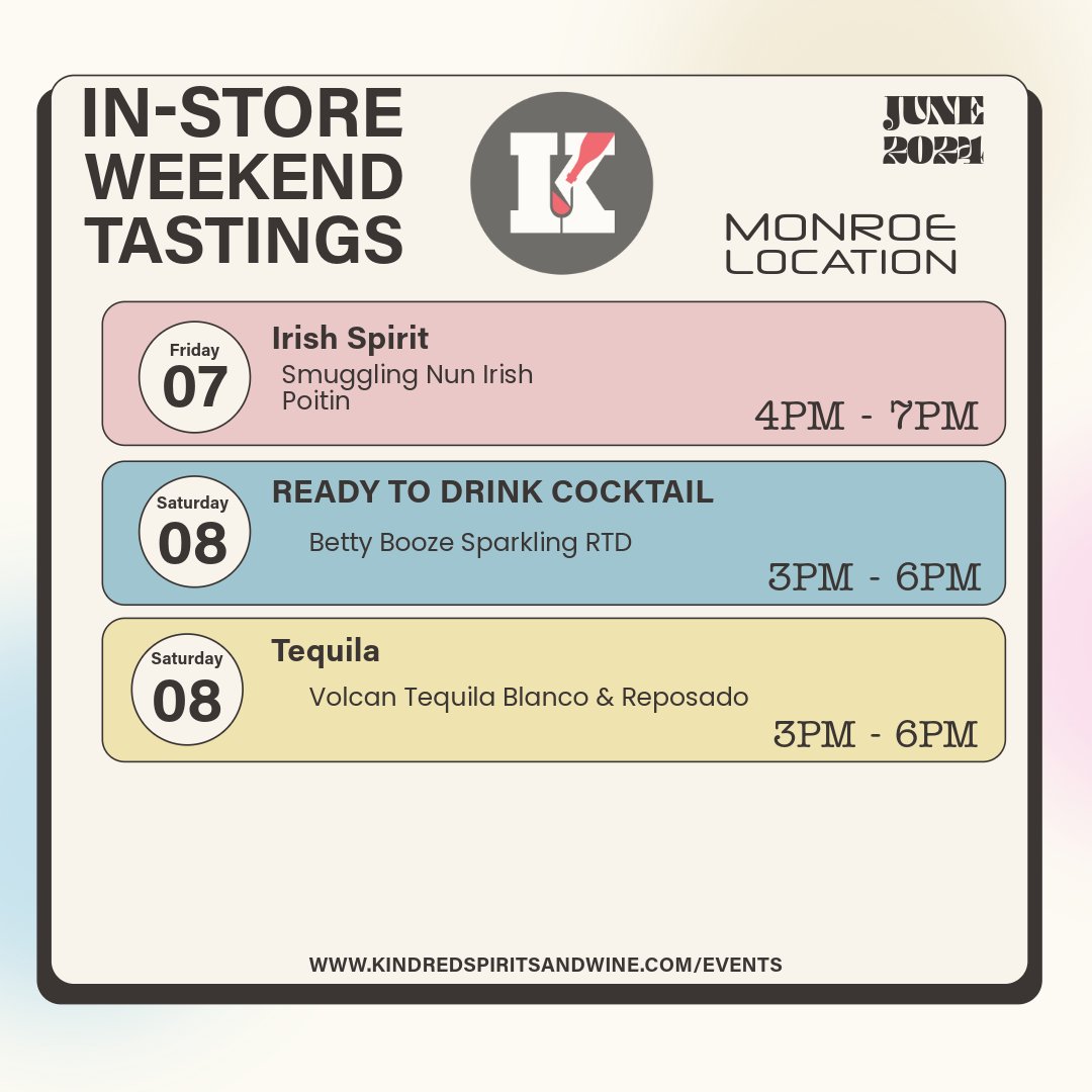 Kindred_SW's tweet image. 🍷🍇 Cheers to a week filled with tantalizing flavors and exquisite sips! Join us for our in-store tasting events at your preferred location and let your taste buds embark on a journey. Don't miss out on this delectable experience!✨ #TastingEvents #FunAndWineLove