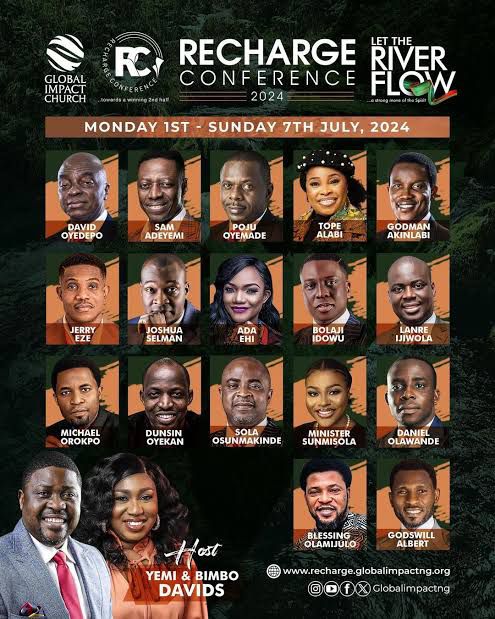 Recharge Conference 2024 themed ‘Let the River Flow’.

This is Global Impact Church’s much anticipated mid-year conference where we get to refresh, renew, and recharge by the Spirit, towards an even better second half of the year. It’ll be an overflow of word encounters and