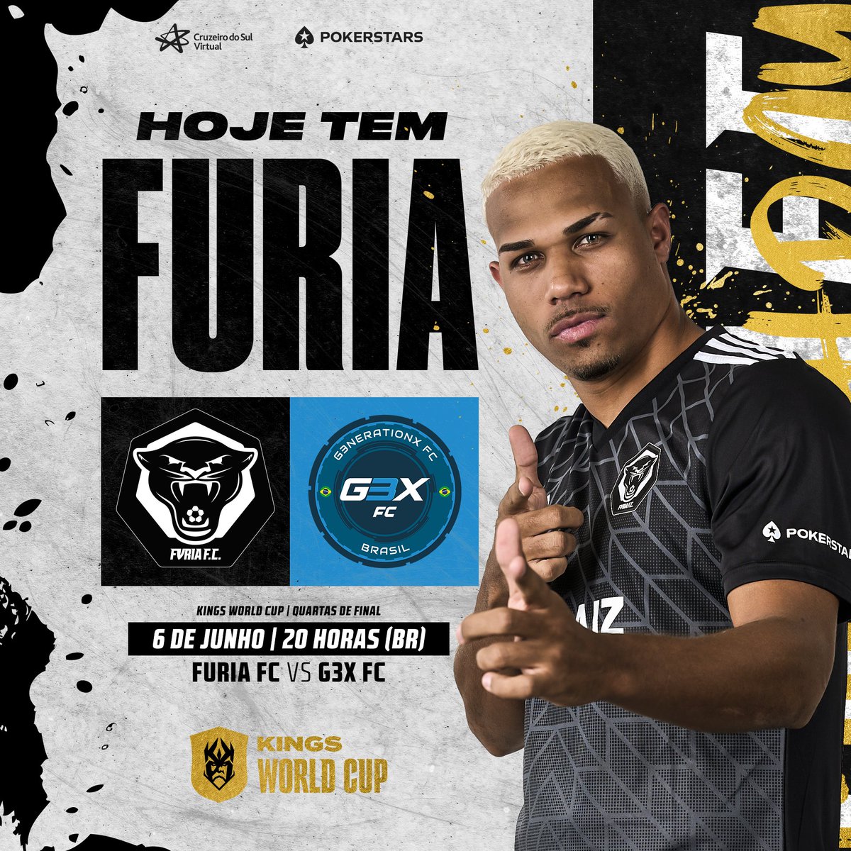 FURIA's tweet photo. O inevitável dia chegou! É Brasil x Brasil nas quartas de final! 🇧🇷🔥

#FURIAFC vs @g3xFC se enfrentam hoje às 20h!
--
¡El día tenía que llegar! ¡Es Brasil contra Brasil en los cuartos de final de la #KingsWorldCup!

🇲🇽: 17h
🇧🇷🇦🇷🇺🇾: 20h
🇵🇾🇧🇴🇨🇱🇻🇪: 19h
🇨🇴🇵🇪🇪🇨: 18h

#DIADEFURIA https://t.co/vfFjFZ7hAo