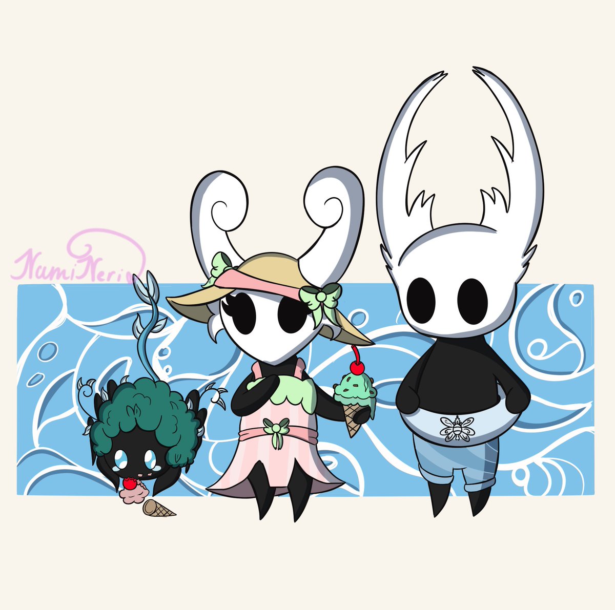 InkMossDragon's tweet photo. Summer Treats and Buggy friends🍧🍦🍨

A small thingy to welcome summer uwu I wanna go to the beach now. 

#hollowknightart #hollowknightoc https://t.co/6OsfVwzHx6