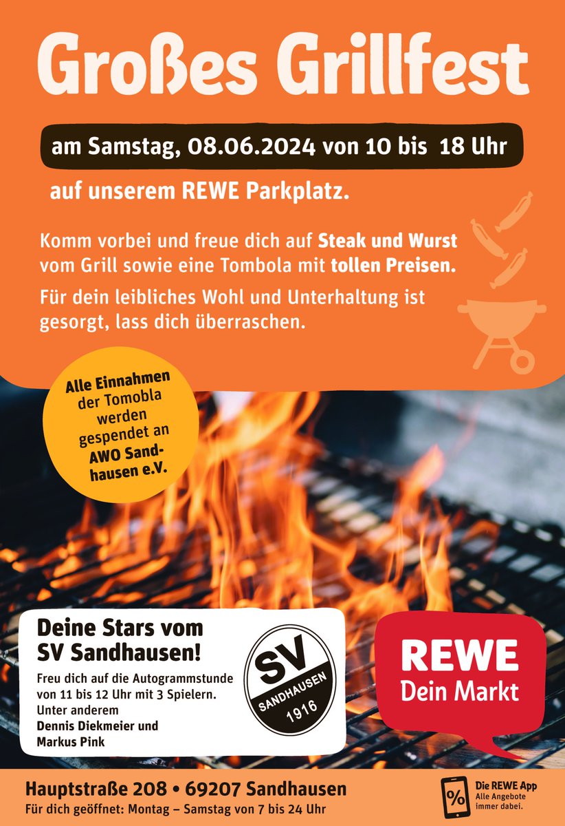 SV_Sandhausen's tweet photo. Autogrammjäger aufgepasst! 🚨✍️
Am Wochenende könnt ihr euch die Autogramme von Dennis #Diekmeier und Markus #Pink auf dem REWE Grillfest in Sandhausen sichern. Kommt vorbei – WIR! freuen uns auf Euch! 😍
🕚SA, 08.06.24, 11-12 Uhr
🏬REWE Sandhausen
#SVS1916 #WirEchtAnders https://t.co/H0L5X4rBBk