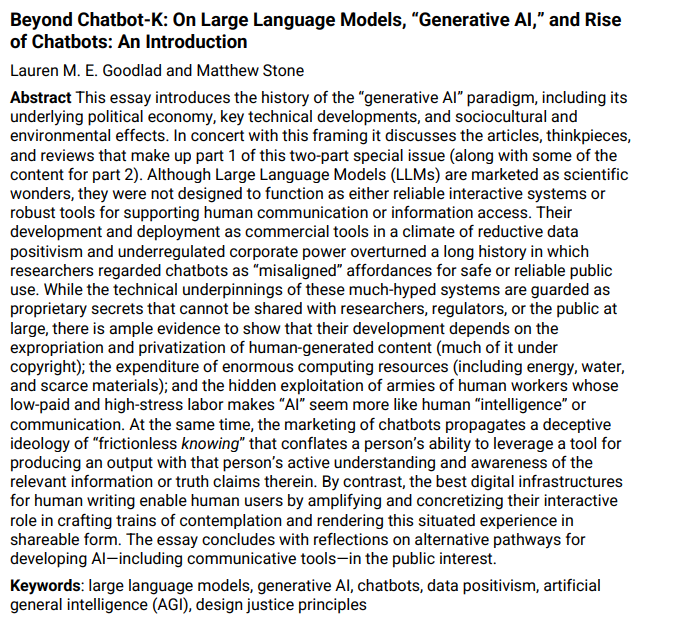 📢📢📢CRITICAL AI PROUD TO PREVIEW INTRO TO SPECIAL ISSUE ON LLMS, GEN AI AND THE RISE OF CHATBOTS. Abstract and snips below/ 1 📢📢📢
 criticalai.org/2024/06/06/sne…