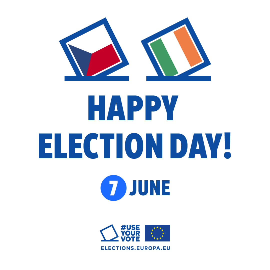 Europarl_EN's tweet photo. Dobré ráno! Dia duit! Czechia 🇨🇿 and Ireland 🇮🇪, are you ready to vote? It's time to seize the day: cast your vote and tell your family and friends to the same! #UseYourVote #EUelections2024. Cheers for doing your democratic duty! Na zdraví! https://t.co/CCNhl3lFLu