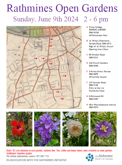 Trinity College Botanic Garden (@tcbotanicgarden) on Twitter photo Join us <a href="/TCBotanicGarden/">Trinity College Botanic Garden</a> for the
🌼Annual Rathmines Garden Trail🌼
this Sunday, 9th June from 2-6pm!
Lots of lovely gardens to see and people to meet 🌺
A small entrance donation will apply, all proceeds in support of <a href="/alzheimersocirl/">The Alzheimer Society of Ireland</a>
We look forward to seeing you 😊🪻🌸🌻🐝 Join us <a href="/TCBotanicGarden/">Trinity College Botanic Garden</a> for the
🌼Annual Rathmines Garden Trail🌼
this Sunday, 9th June from 2-6pm!
Lots of lovely gardens to see and people to meet 🌺
A small entrance donation will apply, all proceeds in support of <a href="/alzheimersocirl/">The Alzheimer Society of Ireland</a>
We look forward to seeing you 😊🪻🌸🌻🐝