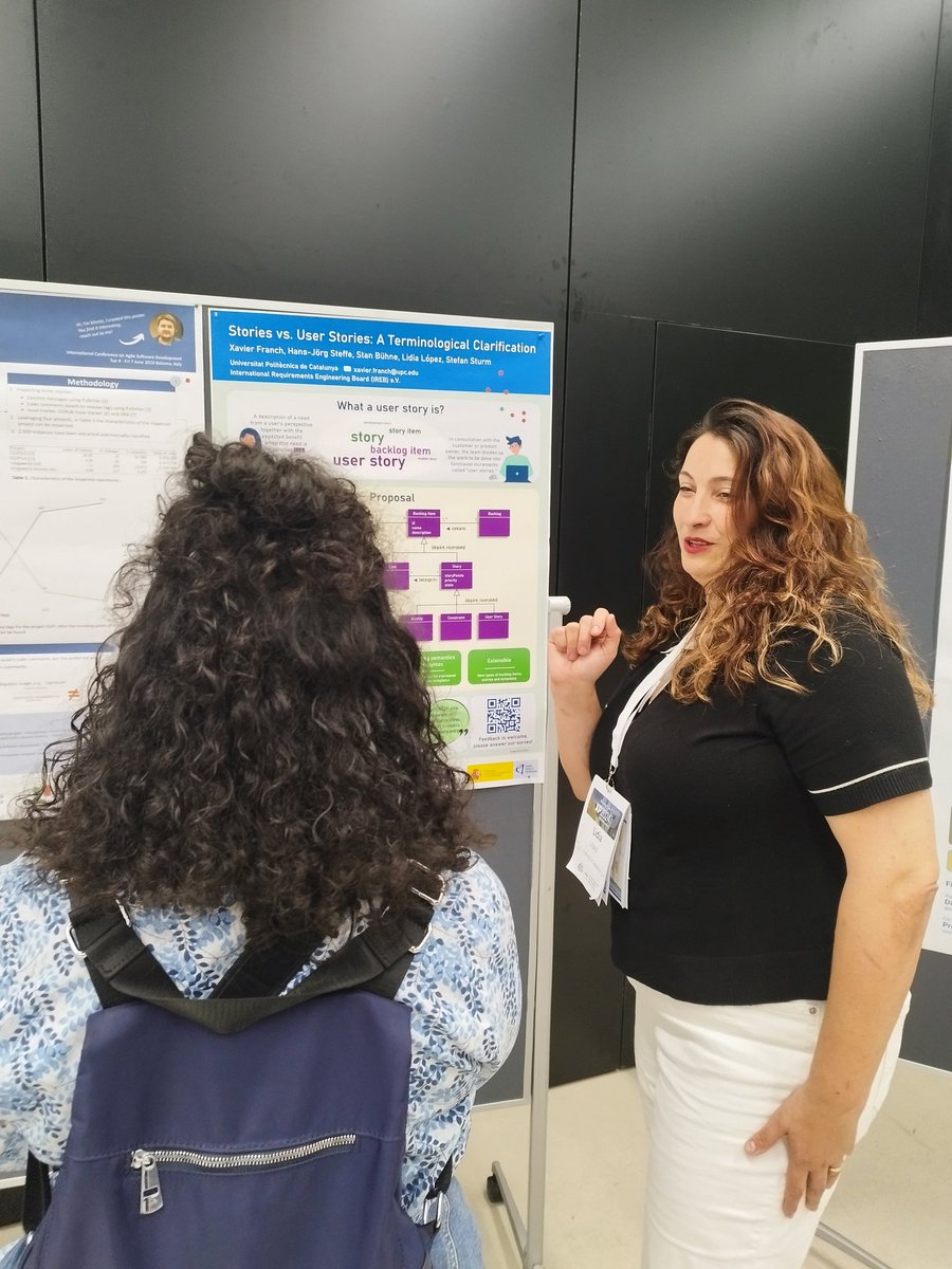 Useful discussion about Agile around our poster "Stories vs. User Stories: A Terminological Clarification" at #XP2024 authored by  <a href="/FranchXavier/">Xavier Franch</a> , Hans-Jörg Steffe, Stan Bühne, <a href="/lidix91/">Lidia Lopez</a> and Stefan Sturm. <a href="/gessi_upc/">GESSI</a> @IREBinternat