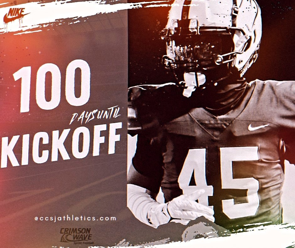 CCSJFootball's tweet photo. 100 days until we kick the tires and light the fires! @CCSJAthletics @CCSJWave @MidwestSFL

THE COUNT DOWN HAS BEGUN!!!!!! https://t.co/09ttCcQSXY