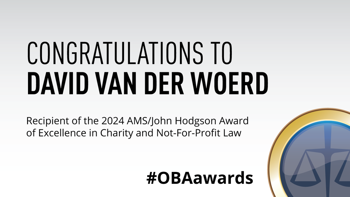 Ontario Bar Association (@obalawyers) on Twitter photo Congratulations to David Van Der Woerd, of <a href="/rossmcbridellp/">Ross & McBride</a>, this year's recipient of the 2024 AMS/John Hodgson Award of Excellence in Charity and Not-For-Profit Law. Join us for a reception, lunch and award presentation on Thursday, June 27. cbapd.org/details_en.asp… Congratulations to David Van Der Woerd, of <a href="/rossmcbridellp/">Ross & McBride</a>, this year's recipient of the 2024 AMS/John Hodgson Award of Excellence in Charity and Not-For-Profit Law. Join us for a reception, lunch and award presentation on Thursday, June 27. cbapd.org/details_en.asp…