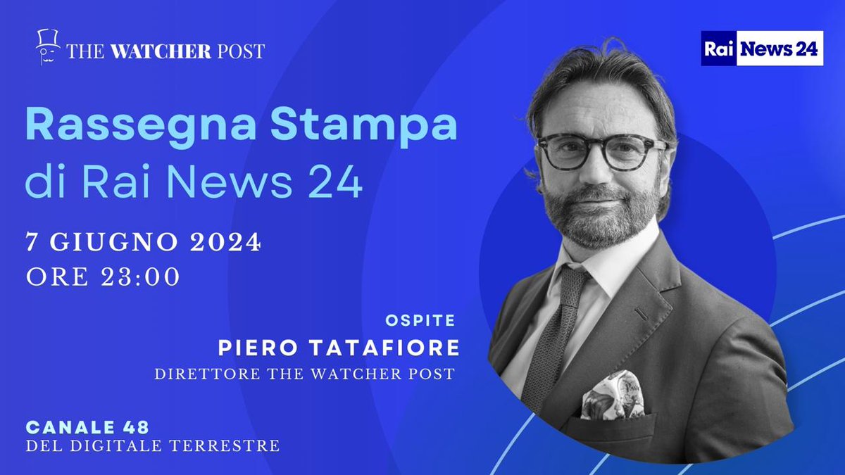 Questa sera il nostro Direttore <a href="/PieroTatafiore/">Piero Tatafiore</a> sarà ospite della Rassegna Stampa di <a href="/RaiNews/">RaiNews</a> 24. Un punto di vista sulle principali notizie del giorno.

Seguiteci dalle 23 sul canale 48 del digitale terrestre ⬇
