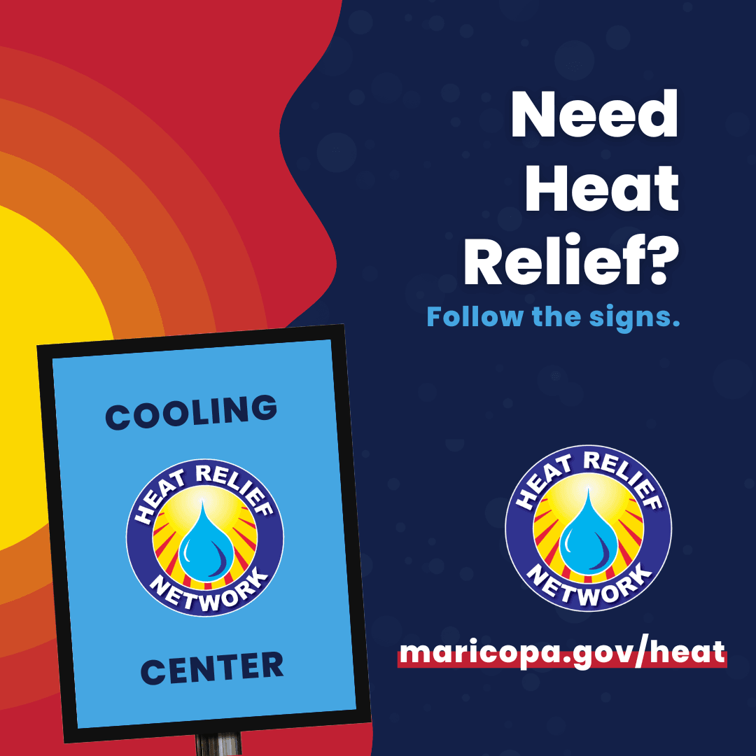 mercycareaz's tweet image. Looking for a place to cool off? Follow the signs. 

Heat relief sites across Maricopa County are marked with this Heat Relief Network sign. 

🗺️ Find a map of locations at Maricopa.gov/Heat.
☎️ Call 2-1-1 for assistance.

#MercyCares4AZ #BecauseWeCare #StayWeatherReady