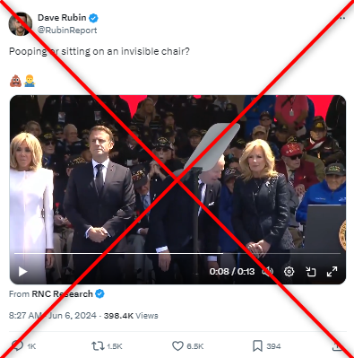 billdmccarthy's tweet photo. Conservatives are falsely claiming Joe Biden tried to sit today when there was no chair behind him.

The video they are sharing is deceptively edited, cut short to omit the ensuing seconds of footage that show there was indeed a seat for the US president.

https://t.co/JDdMY8Skdo https://t.co/WiMhCGmM5E