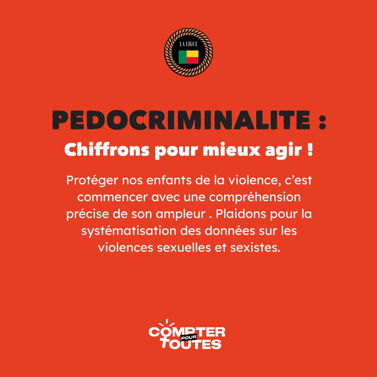 La pédocriminalité détruit des vies chaque jour. Pour lutter efficacement, nous avons un besoin urgent de données précises. La campagne "Compter pour Toutes" appelle à une collecte systématique de ces données. Ensemble, protégeons chaque enfant. #CompterPourToutes