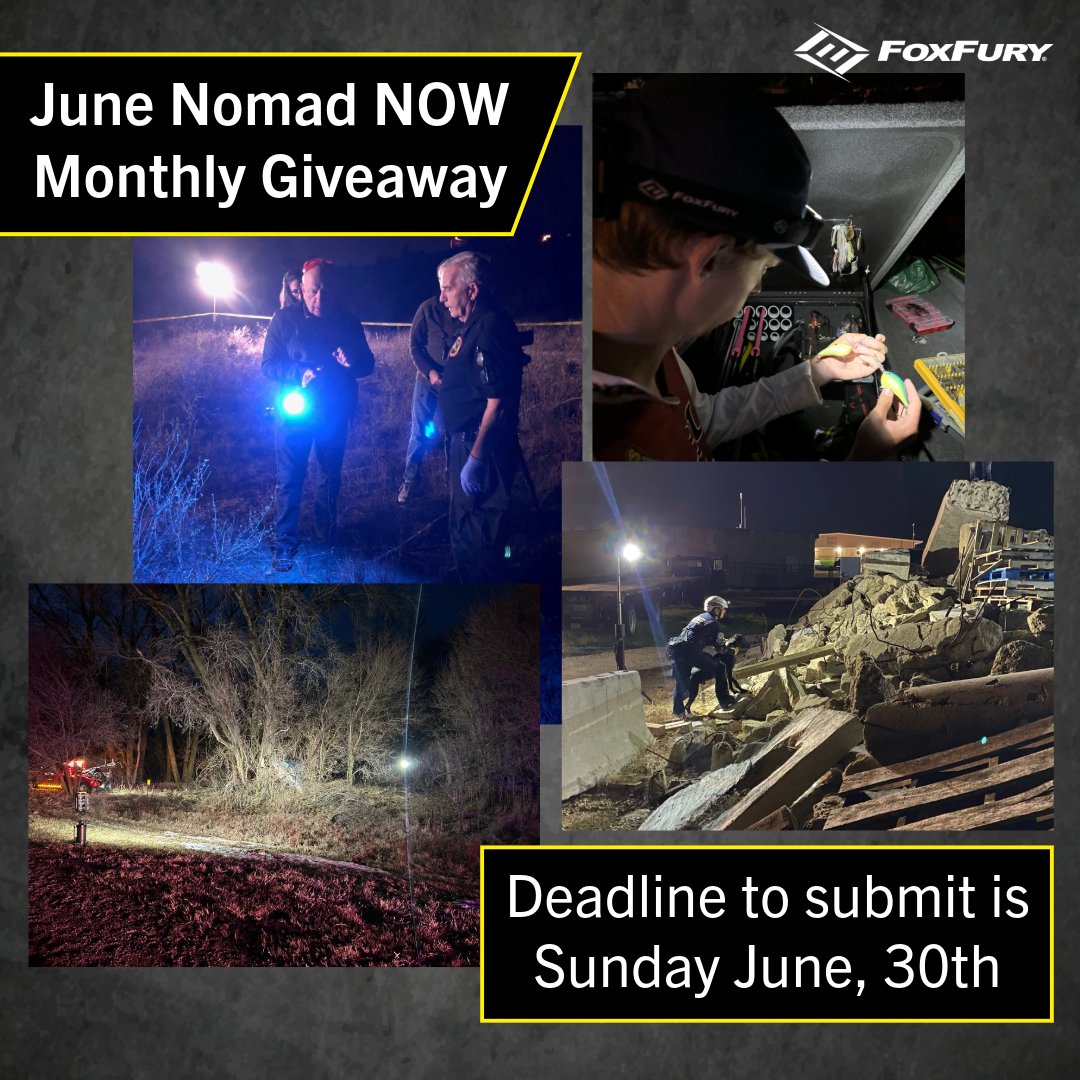 foxfuryLED's tweet image. Have you entered into our monthly Nomad NOW photo contest giveaway? Don&apos;t miss out! Submit your photos of your FoxFury products in action for your chance to win a Nomad NOW for free! Check out our other social media platforms for the rules!

#Giveaway #FoxFuryled #June