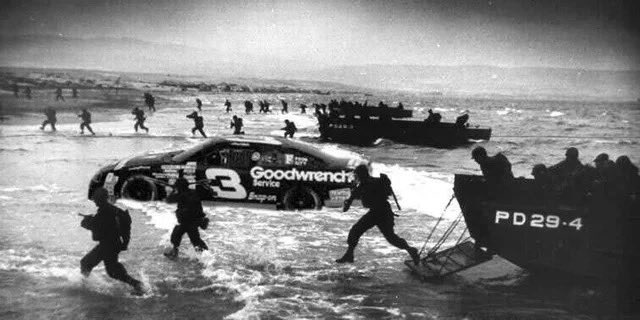 BrakeHardBlog's tweet image. 80 years ago PFC Dale Earnhardt stormed the beaches of Normandy in his famed #3 Chevy Monte Carlo