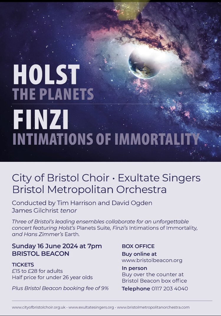 Emma Tenison (@emmatenison) on Twitter photo Only 10 days to go until this exciting concert in <a href="/Bristol_Beacon/">Bristol Beacon</a>!
Featuring <a href="/BMetOrchestra/">BristolMetOrchestra</a>, <a href="/exultatesingers/">Exultate Singers</a>, <a href="/bristolchoir/">City of Bristol Choir</a>, together with fantastic soloist #JamesGilchrist, in an epic programme of #Holst, #Finzi and <a href="/HansZimmer/">Hans Zimmer</a>
7pm on 16th June, tickets from <a href="/Bristol_Beacon/">Bristol Beacon</a> Only 10 days to go until this exciting concert in <a href="/Bristol_Beacon/">Bristol Beacon</a>!
Featuring <a href="/BMetOrchestra/">BristolMetOrchestra</a>, <a href="/exultatesingers/">Exultate Singers</a>, <a href="/bristolchoir/">City of Bristol Choir</a>, together with fantastic soloist #JamesGilchrist, in an epic programme of #Holst, #Finzi and <a href="/HansZimmer/">Hans Zimmer</a>
7pm on 16th June, tickets from <a href="/Bristol_Beacon/">Bristol Beacon</a>