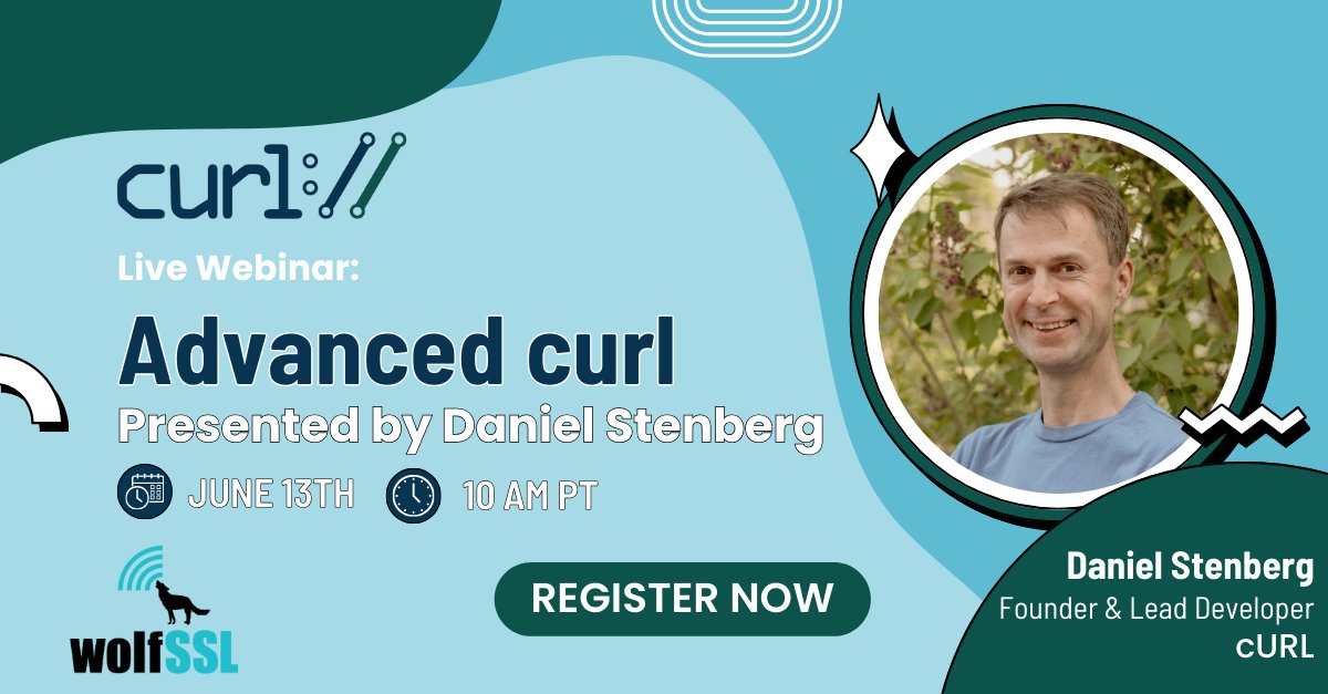 wolfSSL Embedded SSL/TLS; FIPS 140-3 (@wolfssl) on Twitter photo 🥌 Excited to announce Daniel Stenberg (<a href="/bagder/">daniel:// stenberg://</a>), the founder of #cURL, is hosting 'Advanced curl Webinar' on 6/13 at 10am PT! Perfect for anyone looking to master curl's advanced features for secure data transfer across protocols.
Register now!
us02web.zoom.us/webinar/regist…
#libcurl 🥌 Excited to announce Daniel Stenberg (<a href="/bagder/">daniel:// stenberg://</a>), the founder of #cURL, is hosting 'Advanced curl Webinar' on 6/13 at 10am PT! Perfect for anyone looking to master curl's advanced features for secure data transfer across protocols.
Register now!
us02web.zoom.us/webinar/regist…
#libcurl