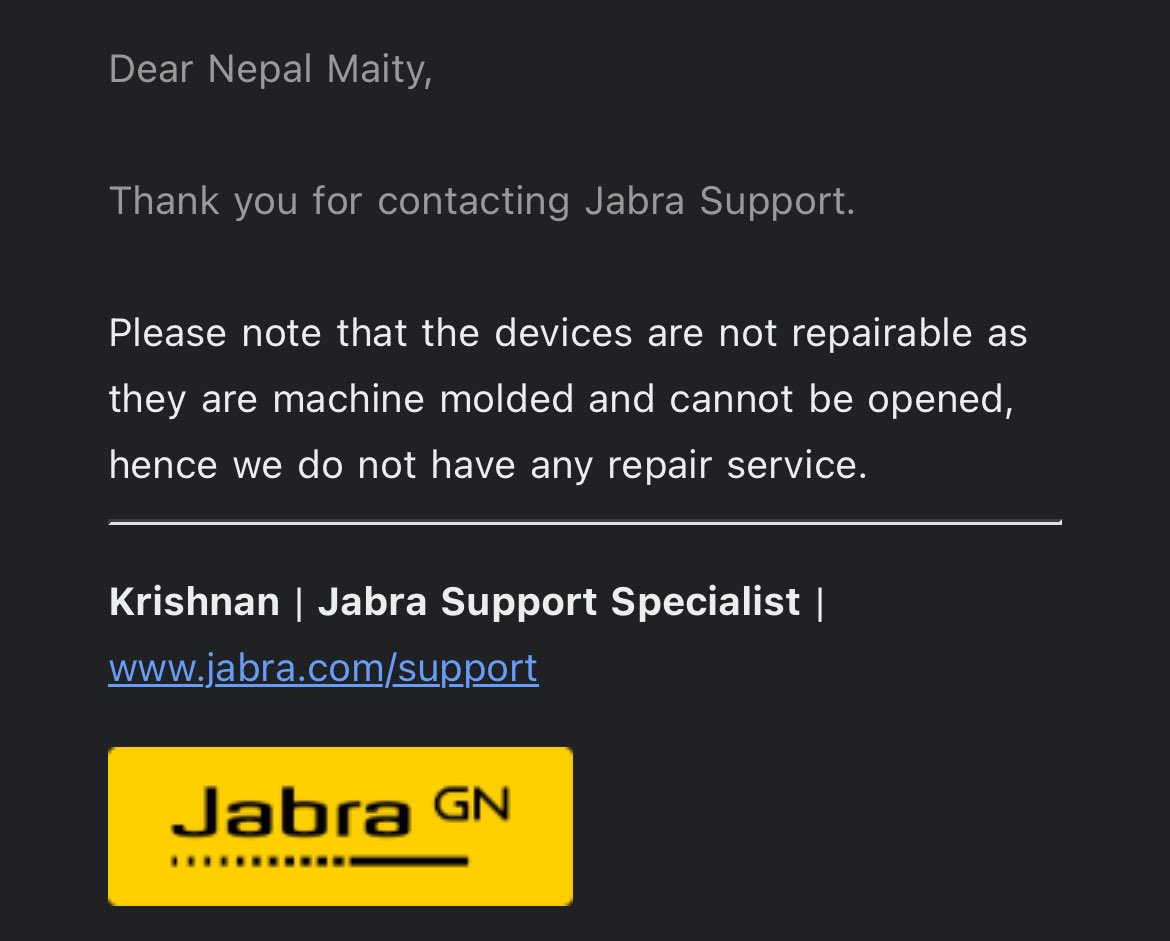 nepalmaity's tweet photo. I am having issues in the Jabea elite 3 ear buds just after the warranty period. When asked, the customer care said it can’t be repaired, so i need to throw it away. Please don’t buy these items. It only works till the warranty period.
@We_are_Jabra @jabraenhance @Jabra_US https://t.co/sU9rfwI97x