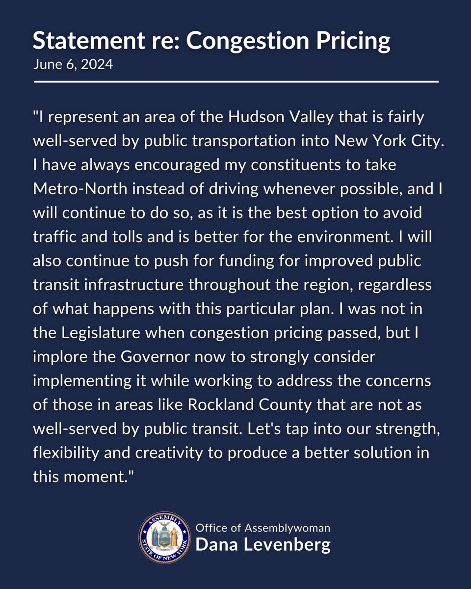My statement re: congestion pricing: