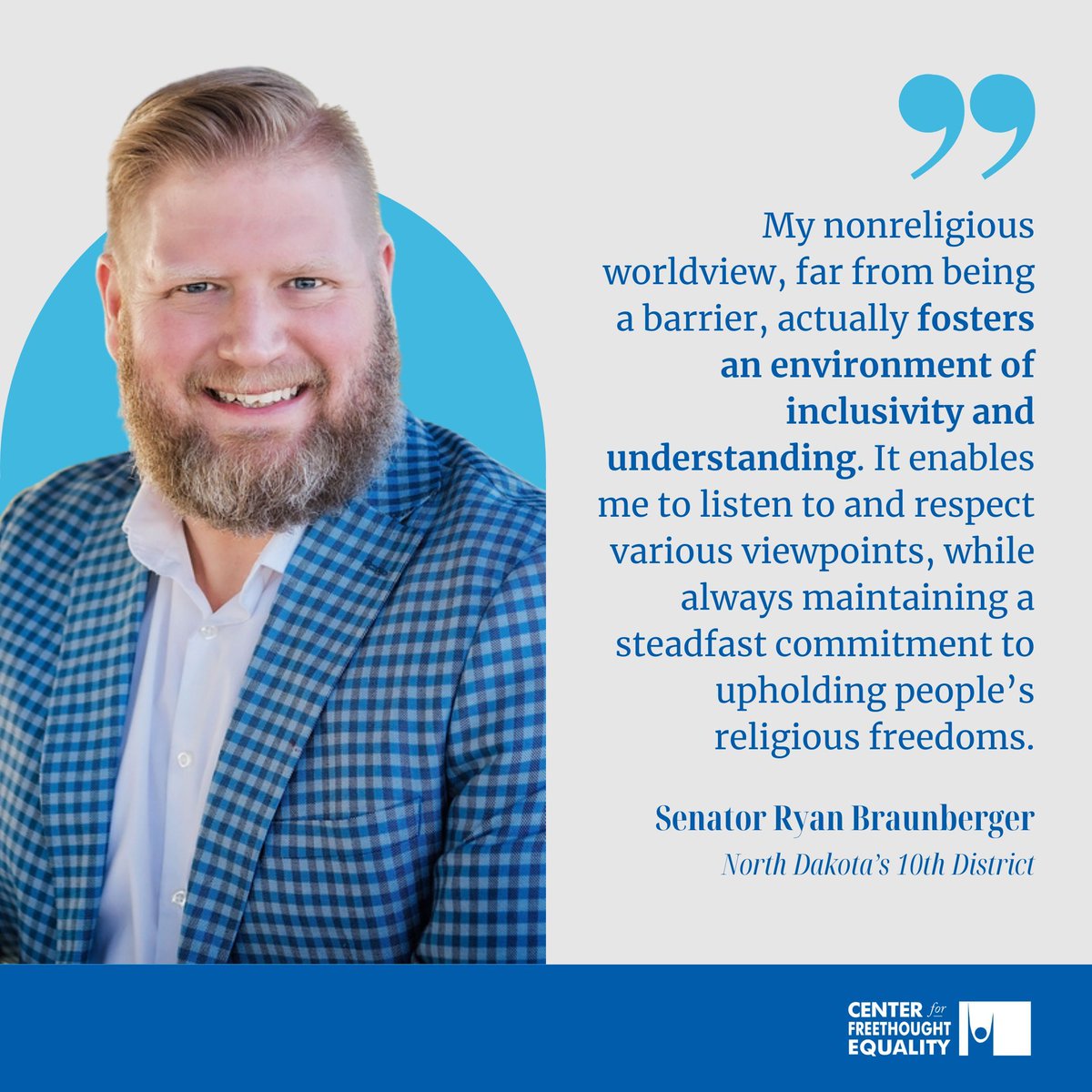 Meet openly-atheist North Dakota State Senator Ryan Braunberger! Senator Braunberger was first elected to the North Dakota State Senate as an openly gay atheist in 2022.

He is 1 of only 4 Democratic Senators in the 47 districts across the state: buff.ly/4ec5JNE