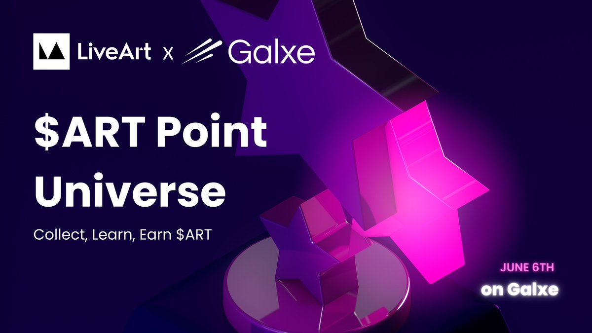 LiveArtX's tweet photo. To celebrate the official launch of LiveArt $ART Points Universe, we're powered by @GalxeQuest to bring you even more rewards... 👇

https://t.co/R4umjANbi6

Earn points with our On-Boarding Package:

📶 Mint OAT
🤳 Follow us on X
🌟 Visit our Airdrop Page
🎨 Like/Retweet
🫶 Refer friends

Start earning points now and get ready for an airdrop like never before!