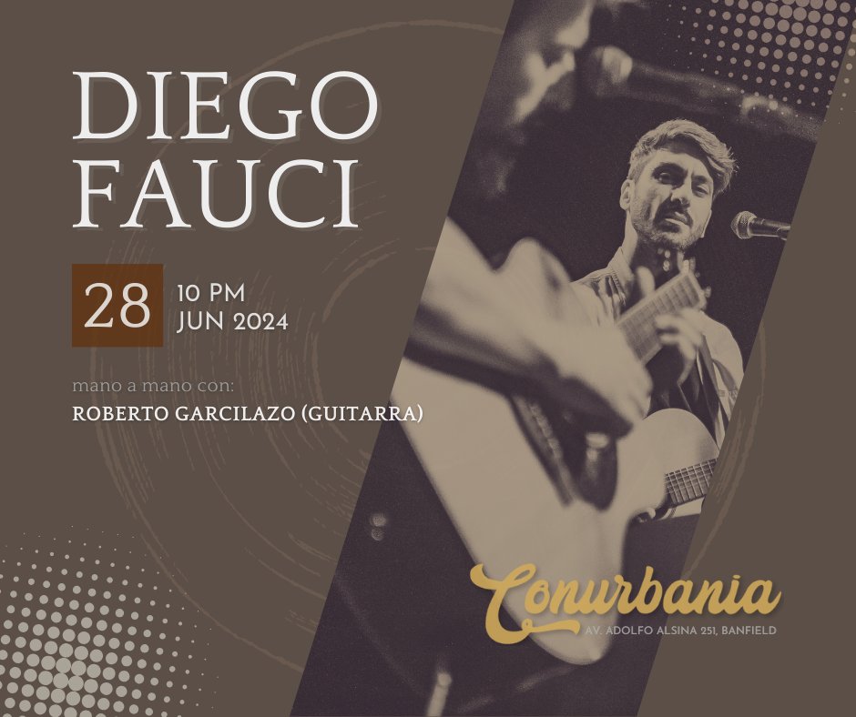 diegofauci's tweet photo. EN VIVO EN CONURBANIA

📅 Viernes 28 de junio
📍 Conurbania (Av. Alsina 251, Banfield)
⏰ 21:00 Puerta / 22:00 Concierto
ℹ️ Show apto para todo público
🎟 Entradas a la venta en: https://t.co/gnuUjS5Q6b

Allá nos vemos! https://t.co/GTOWxXUHb9