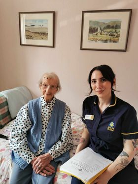 Senior nurse Cath had the pleasure of meeting Wales's oldest lady, Mary Keir, 112, today.  
Cath said: "We discussed many of her life stories and experiences, and also reviewed and wrote her statement of wishes - to ensure what's important to her is documented."