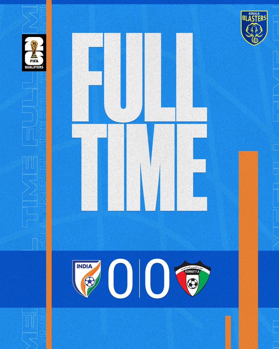 KeralaBlasters's tweet photo. IND 0️⃣-0️⃣ KUW

It ends in a draw for #BlueTigers in Kolkata. 

#INDKUW #FIFAWorldCup #KeralaBlasters #KBFC #IndiaVsKuwait #FifaWorldCupQualifiers https://t.co/Imt4HVm4cs