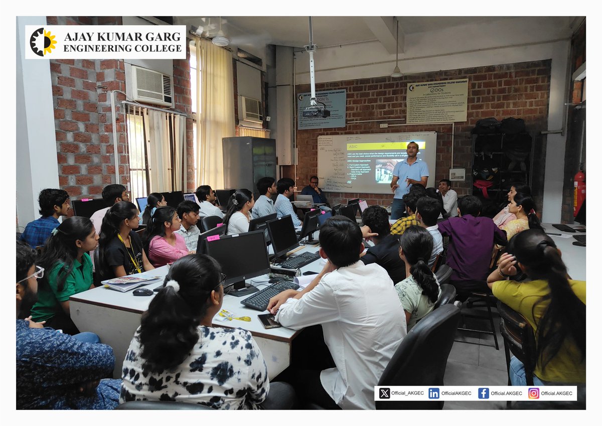 Official_AKGEC's tweet image. #AKGEC&apos;s Electronics Club held a workshop on &quot;Digital Hardware Design using #Verilog #HDL&quot; for 2nd-year students, led by Vikram Singh from #STMicroelectronics, featuring hands-on training and enhancing VLSI design #skills.
 #simulationtool #collaborative #GuestLecture