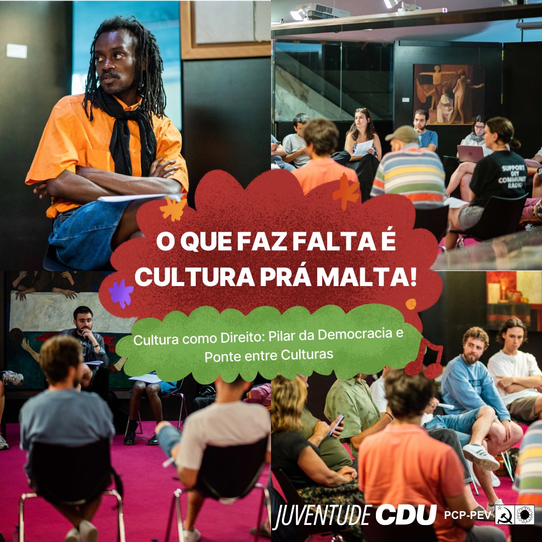 jcp_pt's tweet photo. O que faz falta é Cultura pra malta!
Foi o mote da conversa que juntou trabalhadores da Cultura dos mais variados setores culturais: Bernardo Álvares (Músico), Francisco Pereira (Músico e Técnico de Som), EME (Músico), Polido (Produtor e Compositor)... https://t.co/EMNk41OO2F