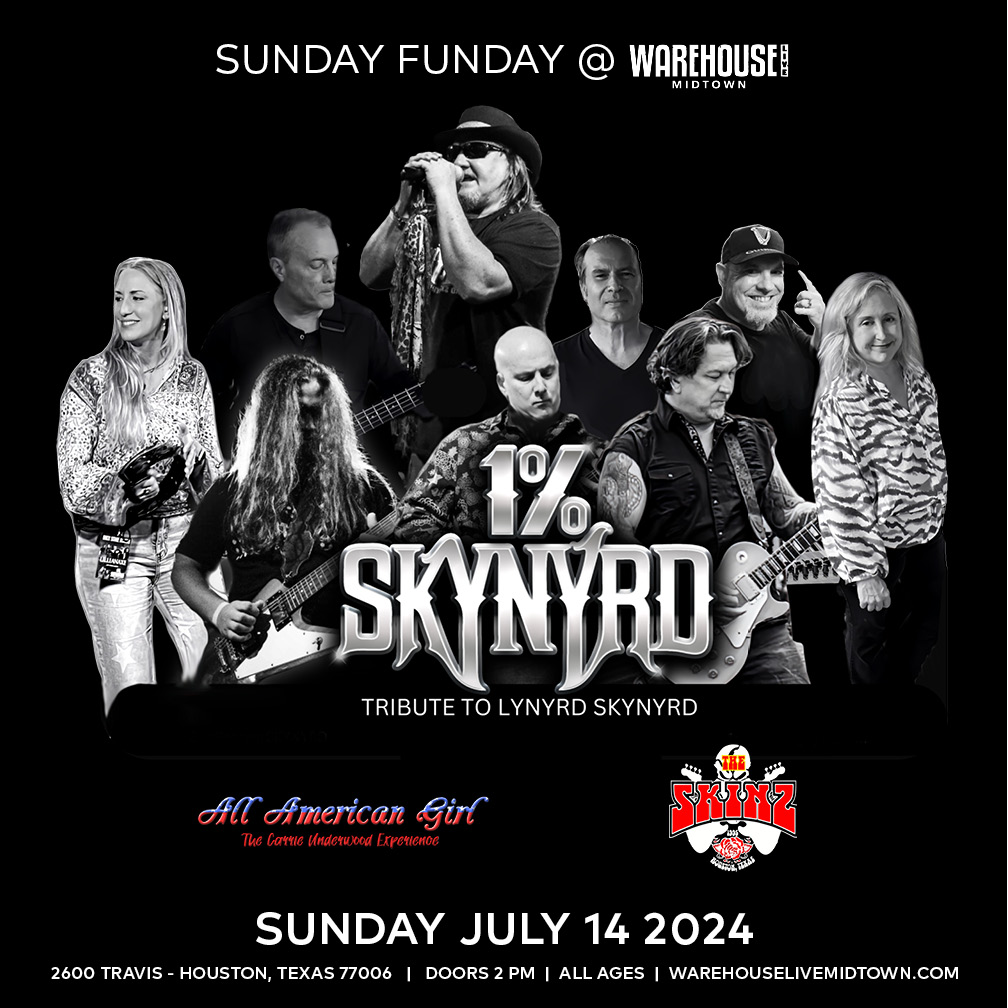 WHLFreeConcerts's tweet photo. 😎  Sunday Funday on July 14 at Warehouse Live Midtown: 1% Skynyrd, All American Girl (Carrie Underwood Experience) and The Skinz. Tickets are FREE at https://t.co/lynQ21aJWO! https://t.co/XBNT0hRSOt