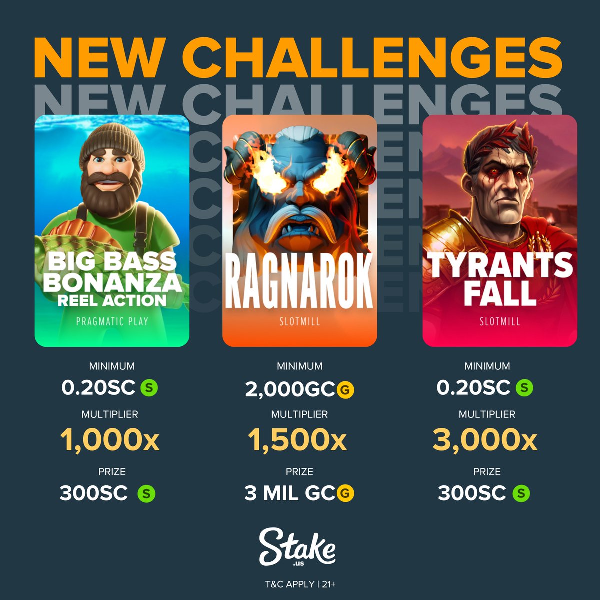 Juicy games from SlotMill!

Three new slot challenges have been created 🏆

Head to the 'Challenges' tab on Stake.US or click the link below to try your luck! 👇

bit.ly/3rUMX9E