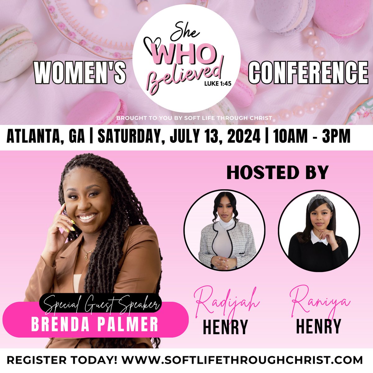softlifetc's tweet photo. We are so honored to have @iambrendapalmer as our honorable guest speaker for @shewhobelievedconference ATLANTA! We hope you ladies are ready! She doesn’t hold back the fire 🙌🔥🔥

Date: July 13,2024
Limited tickets left on https://t.co/PPXco1tBXg 💕 https://t.co/wVRN5NGyJG