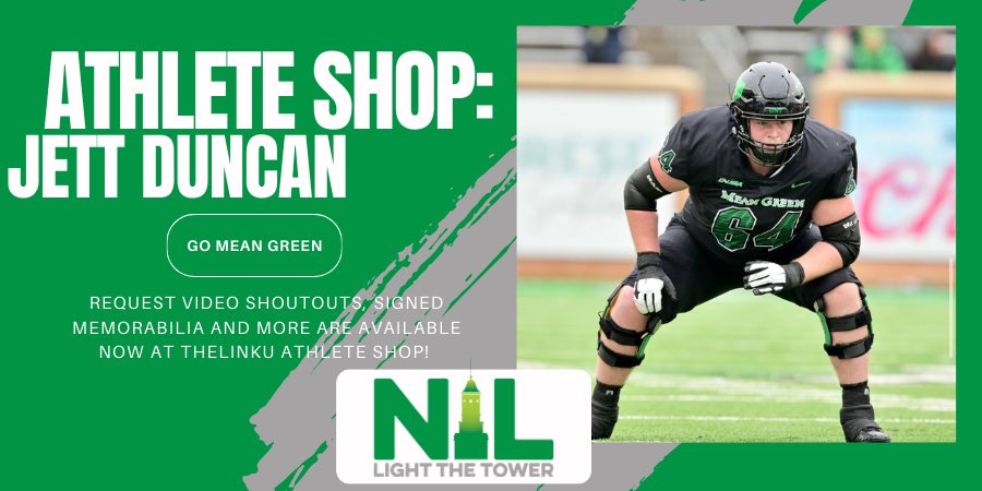 Jett Duncan (@jettrduncan) on Twitter photo Mean Green Nation! Tap in to get signed memorabilia or a shout out from me. Check out my athlete shop on @thelinkunil website at the link below to make your request! 🟢🦅
<a href="/LTTNIL/">Light The Tower</a> #GoMeanGreen
x.com/TheLinkUNIL Mean Green Nation! Tap in to get signed memorabilia or a shout out from me. Check out my athlete shop on @thelinkunil website at the link below to make your request! 🟢🦅
<a href="/LTTNIL/">Light The Tower</a> #GoMeanGreen
x.com/TheLinkUNIL