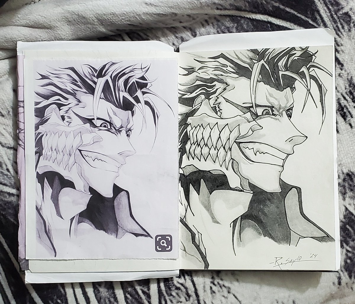 tinyINKgaming's tweet photo. I found a cool reference picture on pintrest of Grimmjow. Thought I'd try to free hand it. (on the right). Its been awhile. #bleachanime #anime #bleachgrimmjow #bleachgrimmjowjaegerjaquez #grimmjow #grimmjowjaegerjaquez #freehand #freehanddrawing #reference #freehandreference https://t.co/pEgeIhP4VV