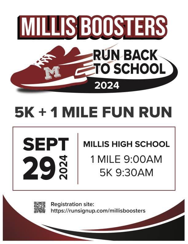 Before you hit summer mode, get yourself registered for our annual event!! 
runsignup.com/millisboosters
<a href="/MillisAthletics/">Millis Athletics</a> <a href="/millishigh/">Millis High School</a> <a href="/millismiddle/">Millis Middle School</a>
