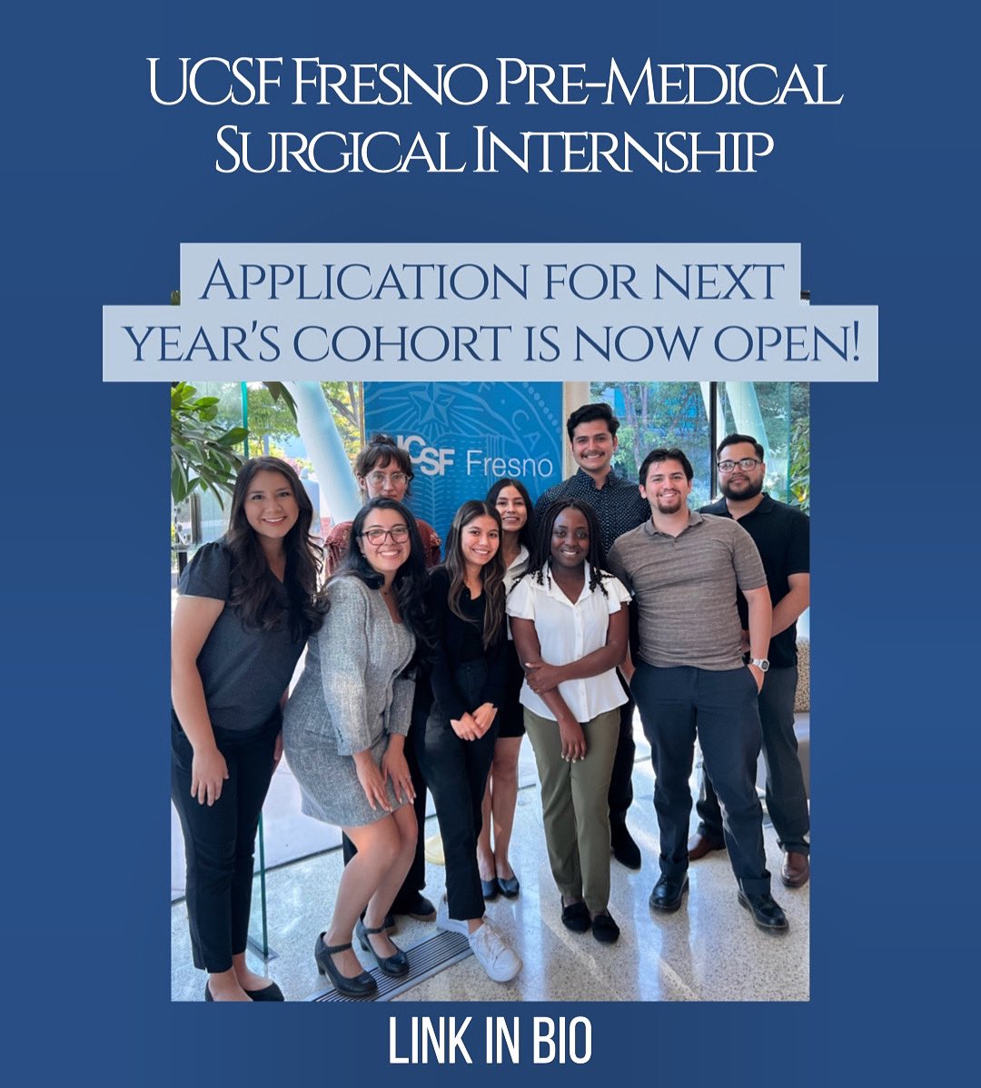Application for the 2024-2025 UCSF Fresno Pre-Medical Surgical Internship is now open! Link in bio. #fresno #ucsffresno #premed