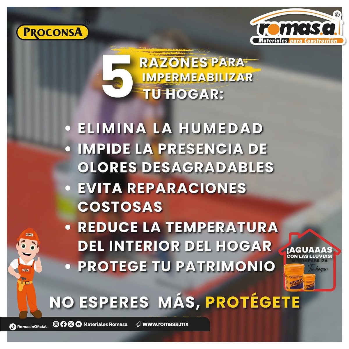 Romasacv's tweet photo. ¡Aguaaas con las lluvias!
Te compartimos 5 razones para impermeabilizar tu hogar hoy y no dejes pasar más tiempo, protege tu hogar de las lluvias. 

#MaterialesRomasa todo para la #construcción. https://t.co/Is6XDuzt3p