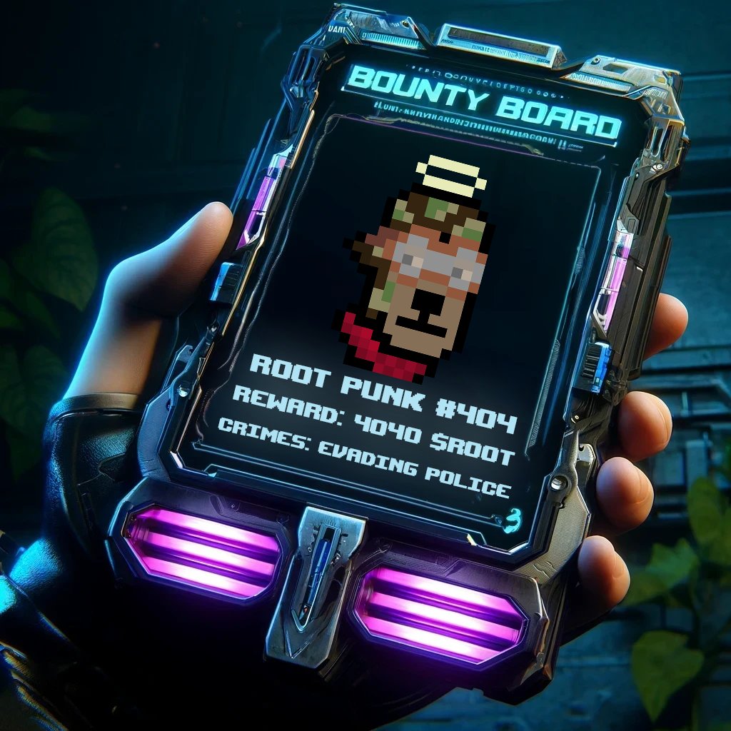 TheShillverse's tweet photo. 🚨MINT BOUNTY ALERT 🚨

ROOT PUNK #404

REWARD: 4,040 $ROOT 
CRIMES: EVADING POLICE

PREVIOUS LOCATION: NOT FOUND https://t.co/k5pq1doMTo